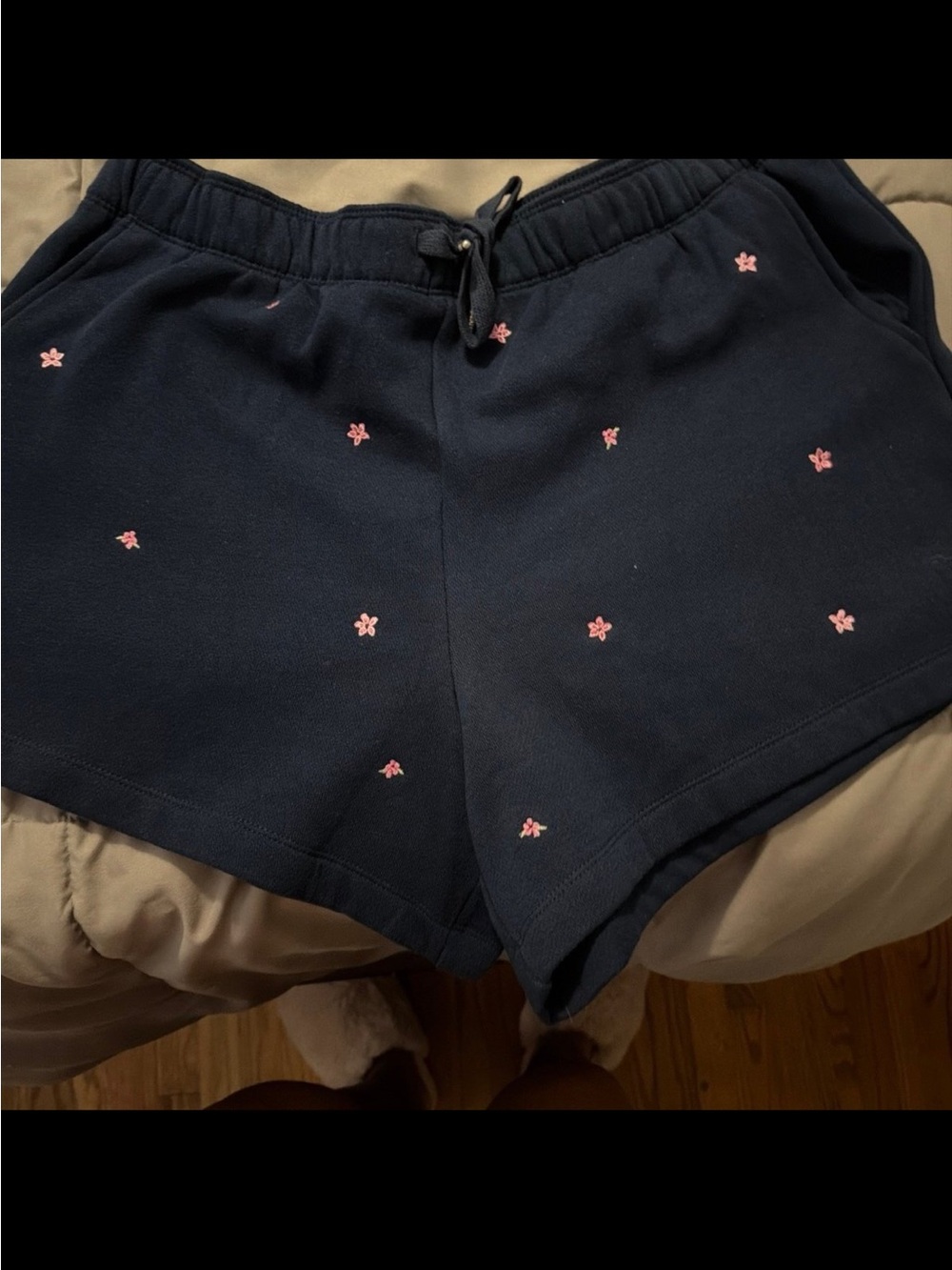 Navy Embroidered Floral Lounge Shorts vs pink xl